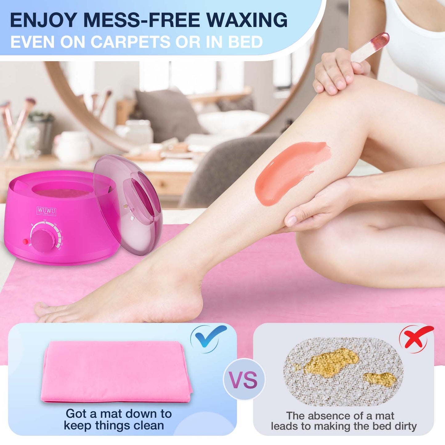 US Local Waxing Kit WUWUVISTA 69 Items Hair Removal Wax Kit With Wax Warmer Waxing Beads For Face, Brazilian, Full Body, Bikini, Sensitiive Skin Skin Suitable For Plugs Of American, European Specification