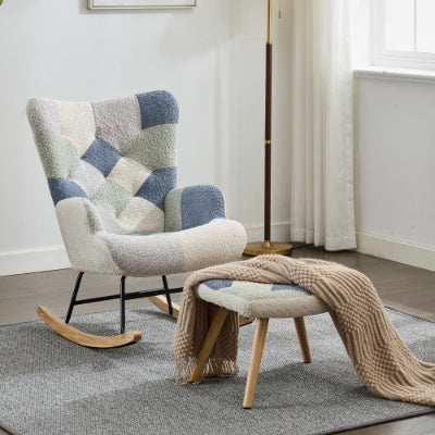 UK Local Rocking Chairs For Adults, Tteddy Rocking Chair Relaxing Recliner Chair With Solid Wood Legs High Back Lounge Chairs For Balcony Living Room Bedroom