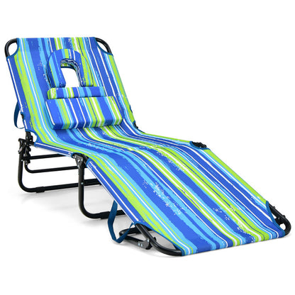 US Local Beach Chaise Lounge Chair With Face Hole And Removable Pillow