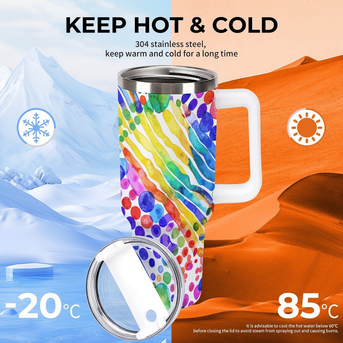 PHDT00540 POD US Local Tumbler 40oz Large Capacity Car Cup Watercolor, Dynamic