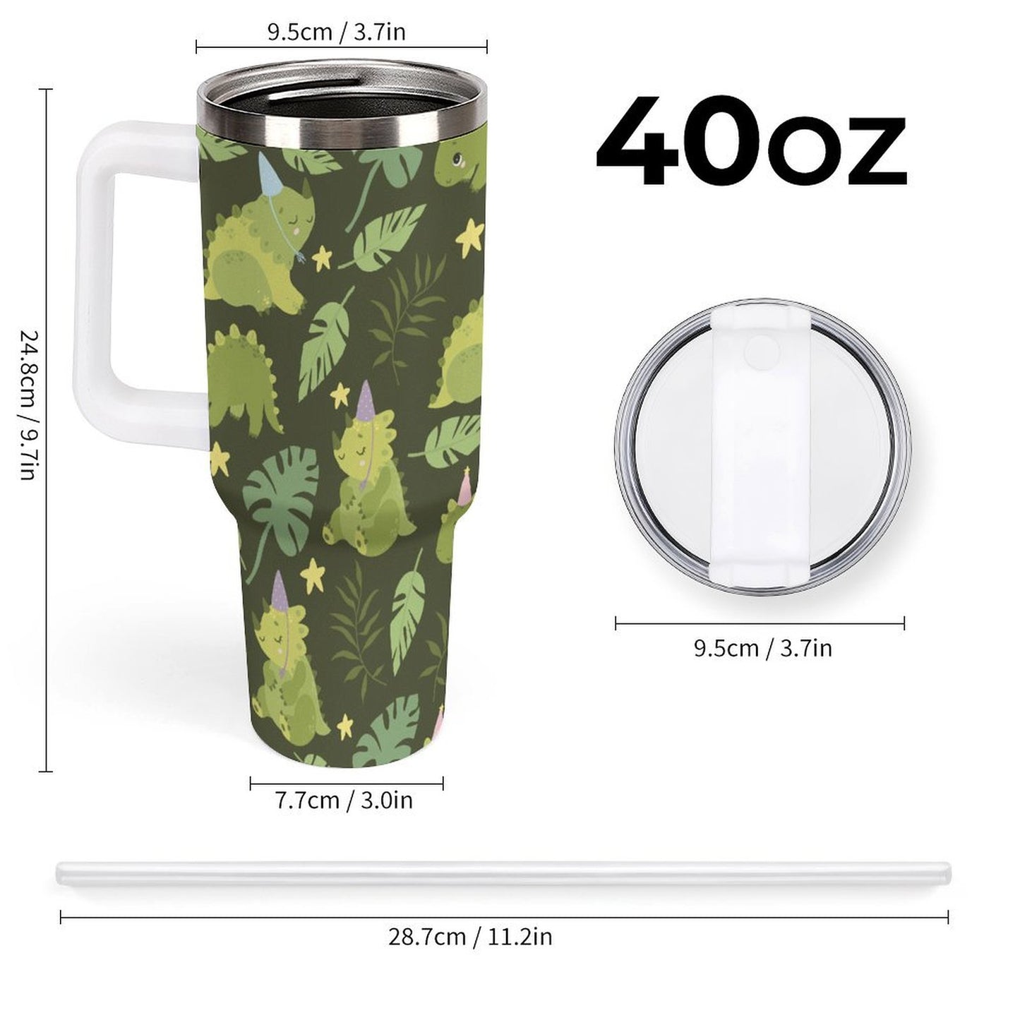PHDT00542 POD US Local Tumbler 40oz Large Capacity Car Cup Green, Dinosaur