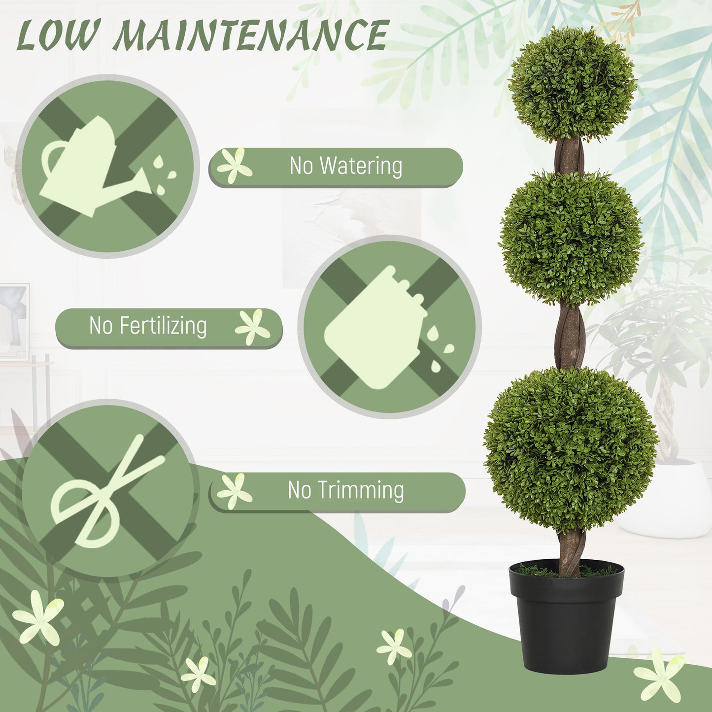 US Local Set Of 2 Artificial Ball Boxwood Topiary Trees, Fake Plants In Pots For Indoor Outdoor Living Room, Green