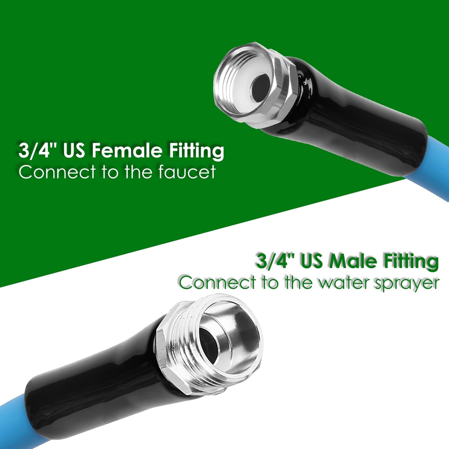 US Local 25FT-50FT Options -- 1Pc Non-Expanding Flexible Garden Hose Heavy Duty PVC Water Hose Leak-Resistant Kink-Free All-weather Burst 500PSI