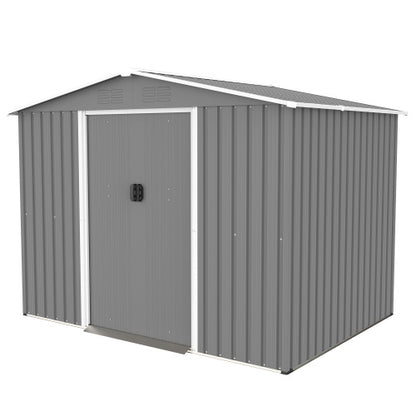 US Local 8x6 FT Outdoor Tool Storage Shed With Metal Foundation & Lockable Doors, All Weather Metal Sheds For Garden, Patio, Backyard, Lawn, Gray