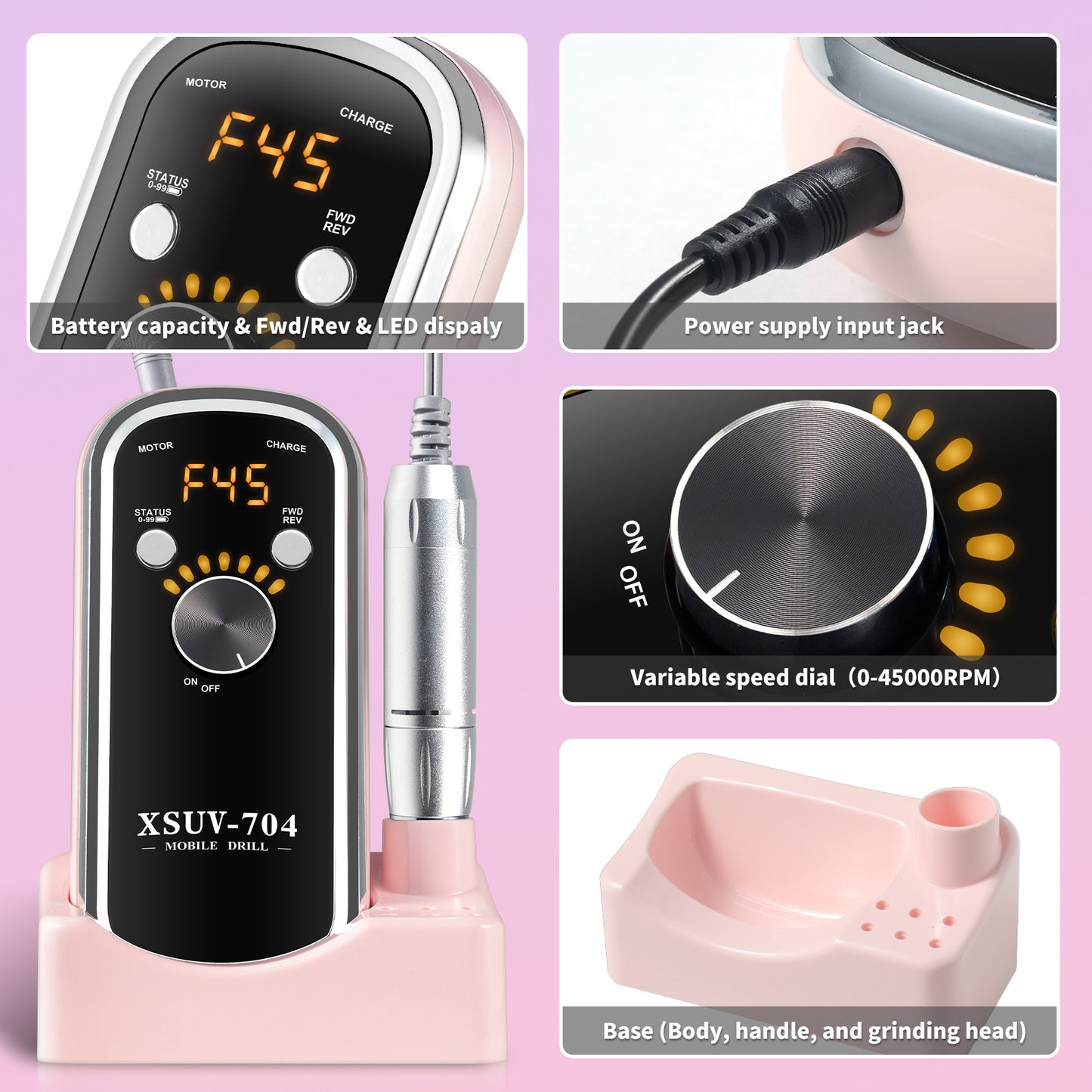 US Local Professional Rechargeable Electric Nail Drill 40000 RPM, Portable Nail File With Storage Stand For Acrylic Gel Polishing Removing - Easy To Use For Women, Manicure At Home DIY Or Salon