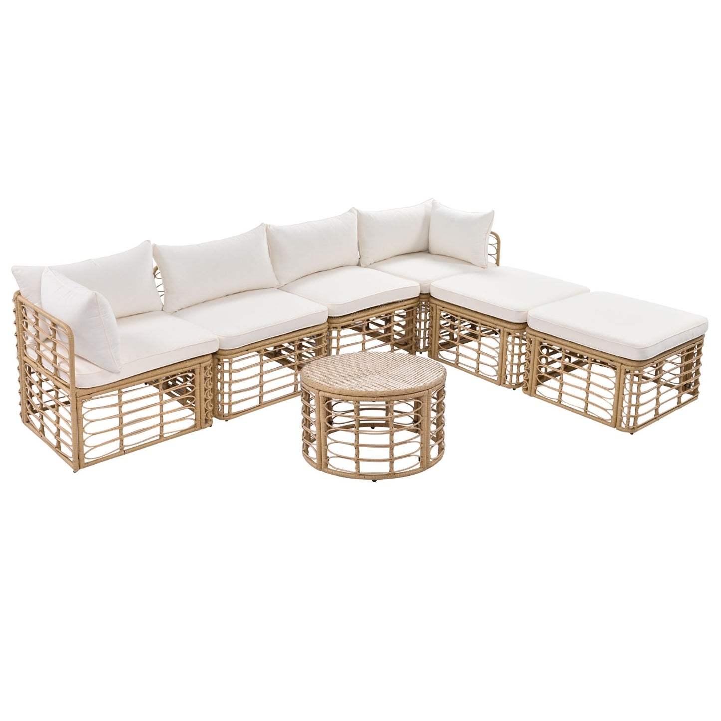 US Local GO 7 Pieces Outdoor Patio Furniture, All-Weather Rattan Sectional Sofa Set With Thick Cushions And P