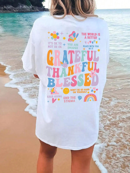 2D Printed Thanksgiving Element All Cotton T-shirt Loose Short Sleeve
