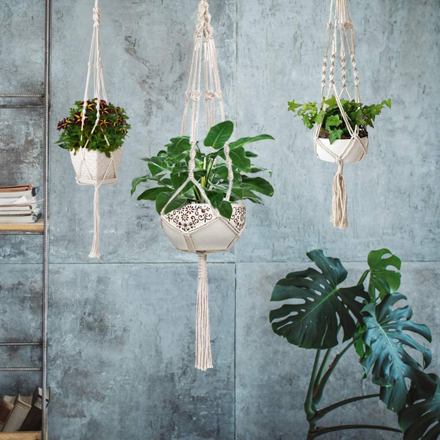 US Local 2Pcs Plant Hanger Flowerpot Net Bag 40in Cotton Rope Plant Hangers 4Legs Plant Hanger Fit For Round Or Square Plant Pot