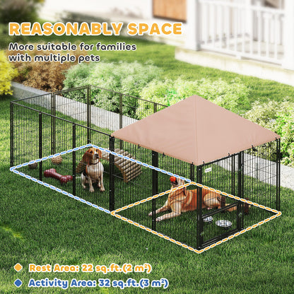 US Local Large Outdoor Dog Kennel With Rotating & Adjustable Height Bowls, Waterproof & UV-Resistant Canopy, 11.3 X 4.7 X 5.1