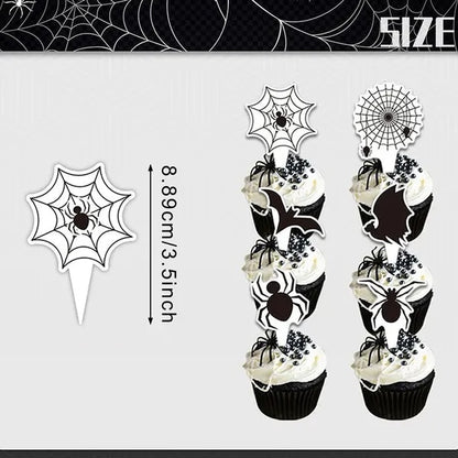 US Local 3 Tier Halloween Cupcake Stand Black Spider Web Cardboard Cupcake Stand Spider Bat Cupcake Toppers Halloween Cupcake Holder Tower For Halloween Birthday Party Supplies