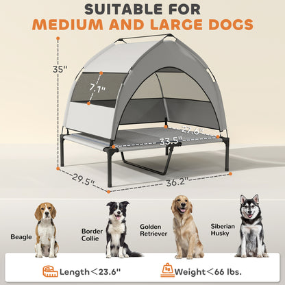 US Local Elevated Dog Bed With Removable Canopy, Portable Outside Raised Pet Cot With Cooling Pad, Storage Bag, 36 X 29.5 X 35