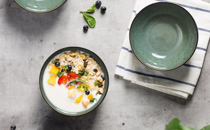 US Local Creative Western  Kiln Change Peacock Green Bowl 30oz Bowl Set Of 4 For Cereal, Salad, Pasta, Soup, Dessert, Serving Dishwasher, Microwave And Oven