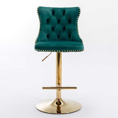 US Local Golden Swivel Velvet Barstools Adjusatble Seat Height From 25-33 Inch Green,Set Of 2