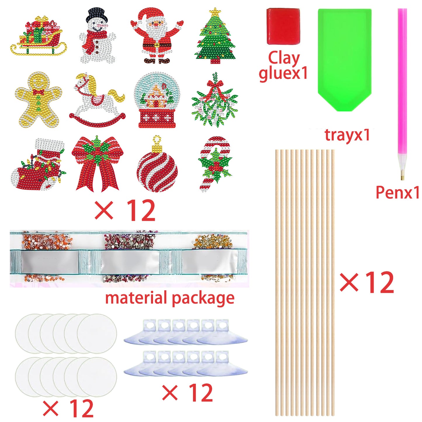 US Local 12 Pcs Christmas Rhinestones Painting Kits
