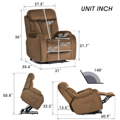 Lift Chair Recliner For Elderly Power Remote Control Recliner Sofa Relax Soft Chair Anti-skid Australia Cashmere Fabric Furniture Living Room  Brown