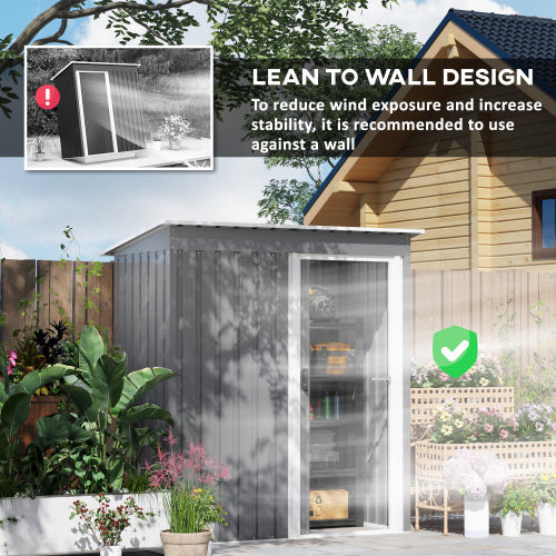 UK Local Outsunny 5 X 3ft Garden Storage Shed With Sliding Door And Sloped Roof Outdoor Equipment Tool, Light Grey