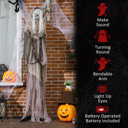 US Local 74inch Life Size Outdoor Halloween Decorations Skeleton Witch, Sound And Motion Activated Animated Prop Animatronic Decor With Light Up Eyes, Spooky Sound