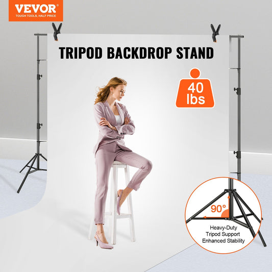 US Local VEVOR 11.48 X 9.58 Ft Heavy Duty Backdrop Stand, Height Adjustable Photography Backdrop Stand, Background Support System With 6 Clamps And A Carry Bag, For Party, Wedding, Display, Photo