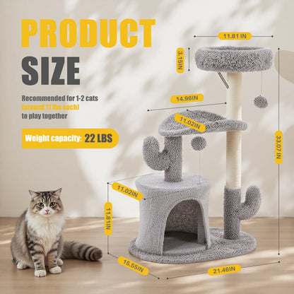 US Local Small Cat Tree Tower, 33 Cat Scratching Post With Curved Bed