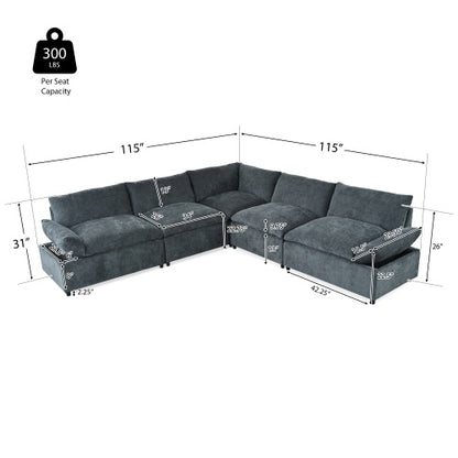 US Local 115.5 Modular Deep Gray Sectional Sofa With Durable Polyester Upholstery, Plush Cushions, Hidden Storage Compartments, And Versatile Design For Living Room, Lounge, Or Office