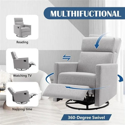 US Local Modern Upholstered Rocker Nursery Chair Plush Seating Glider Swivel Recliner Chair, Gray