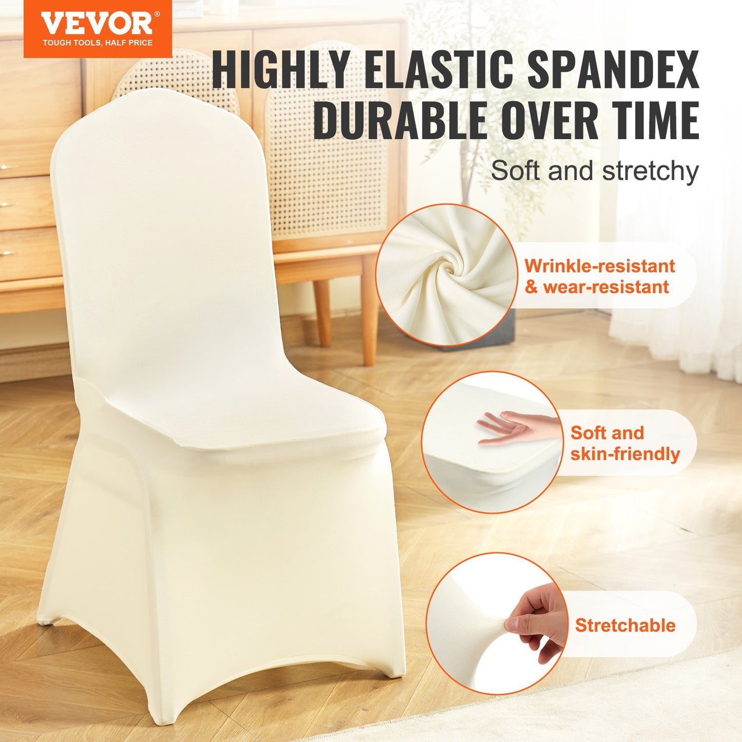 US Local VEVOR Stretch Spandex Folding Chair Covers, Universal Fitted Chair Cover, Removable Washable Protective Slipcovers, For Wedding, Holiday, Banquet, Party, Celebration, Dining
