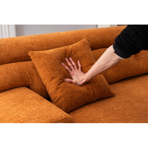 US Local LY-029 ORANGE COMPRESSION SOFA 4-seater Combined Sofa, Wood Grain Chenille Fabric, Full Sponge Compression Sofa,combined Sofa With 2 Pillows For Living  Home Furniture  Apartment