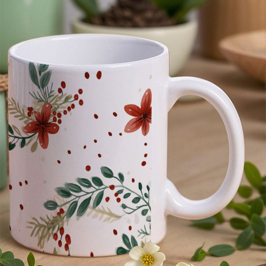 POD US Local White mug with full print, Christmas, Wreaths 0092