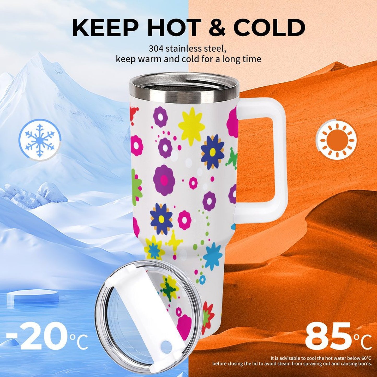 PHDT00498 POD US Local Tumbler 40oz Large Capacity Car Cup Texture, Flower