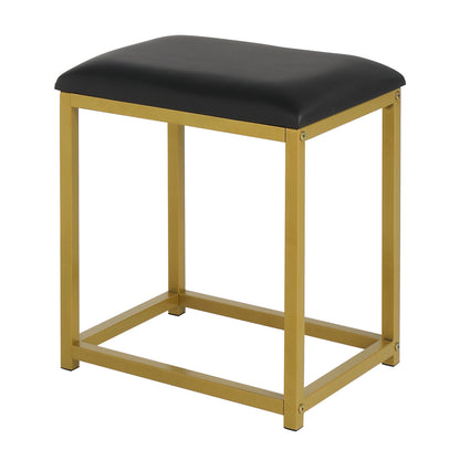 US Local Black, Particleboard, Steel Frame, Two-drawer, Three-tier Shelf, Dressing Table Set, Three-tone Light, Light Luxury