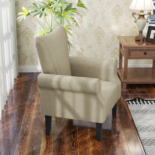 UK Local HOMCOM Upholstered Accent Chair With Rolled Arms And Wood Legs, Armchair For Living Room Bedroom, Beige