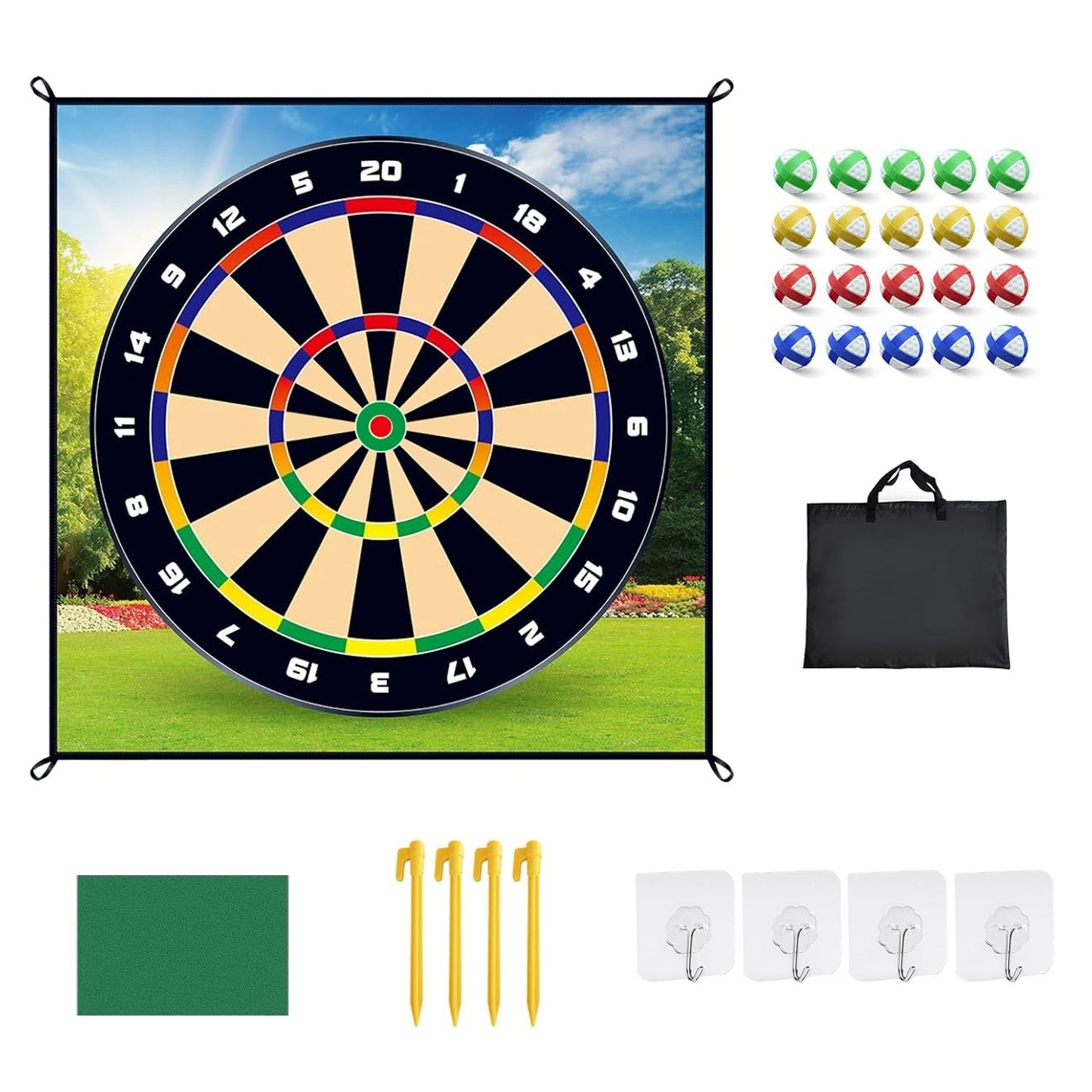 US Local Golf Chipping Dart Game Mat Set With 20 Sticky Balls Ground Stakes Hanging Hooks Carrying Bag Indoor Outdoor Golf Hitting Training Game Mat For Kids Beginners