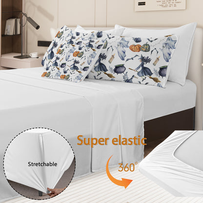 US Local 8 Pieces Halloween Comforter Set, Witch Pattern Bed In A Bag Bedding With Comforter Sheet Sham - 1 Comforter, 2 Pillow Shams, 1 Flat Sheet, 1 Fitted Sheet, 1 Cushion Cover, 2 Pillowcases