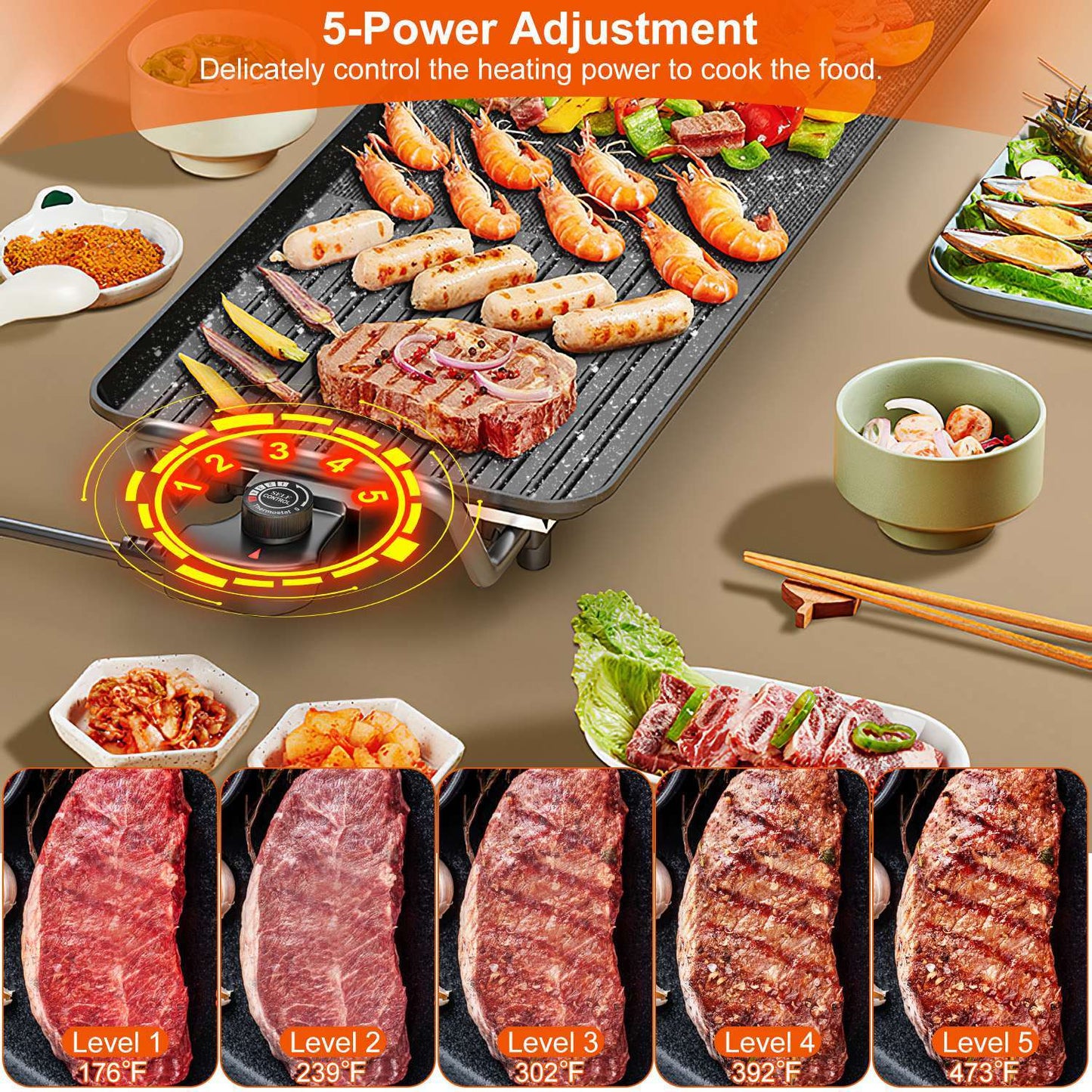 US Local 1Pc Electric Barbecue Grill Hot Plate Cooking BBQ Griddle Non Stick Table Top Grill Griddle For Indoor Outdoor Camping Picnic Family Gathering Friend Party