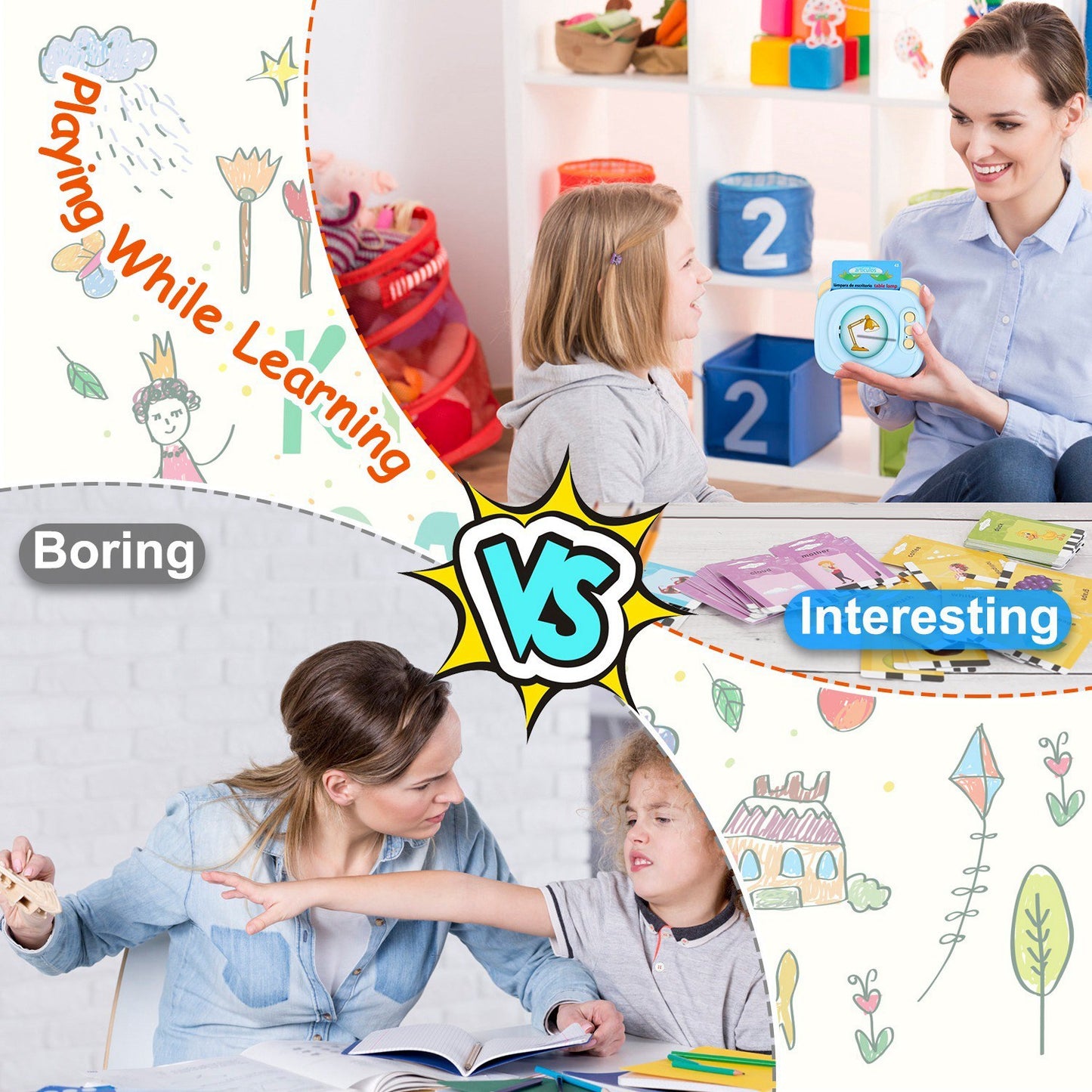 US Local Blue-Pink Color Options -- 1Pc Spanish & English Talking Flash Cards 224 Sight Words Bilingual Flash Cards Rechargeable Card Early Educational Toy For Boys Girls Aged 1 2 3 4 5 6 7 8 Years Old