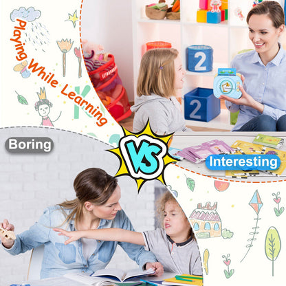 US Local Blue-Pink Color Options -- 1Pc Spanish & English Talking Flash Cards 224 Sight Words Bilingual Flash Cards Rechargeable Card Early Educational Toy For Boys Girls Aged 1 2 3 4 5 6 7 8 Years Old