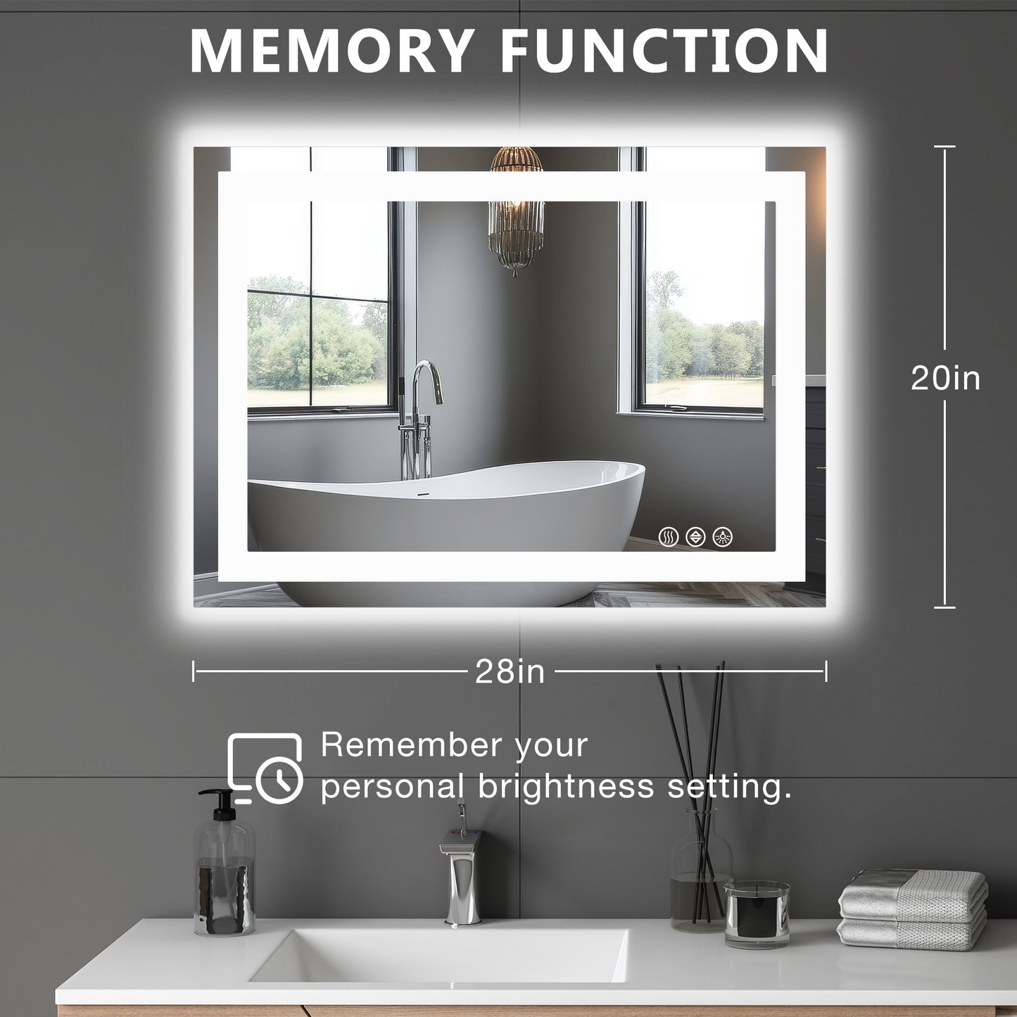 US Local Anti-fog LED Bathroom Mirror With Dual Light Source And Three Lighting Modes