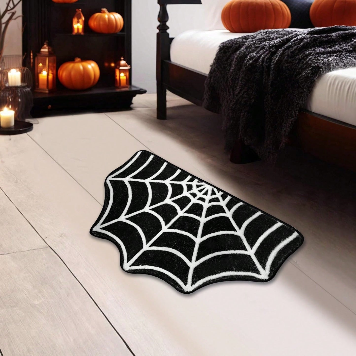 US Local Halloween Carpet 23.6x15.7 Inches And 31.5x19Inches Gothic Carpet Spider Web Indoor Rug Halloween Bathroom Mat Non-Slip Carpet Spider Web Bath Mat Suitable For Front Door, Bedroom, Living Room