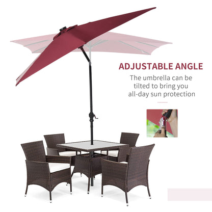 US Local 9ft Solar LED Patio Umbrella Outdoor Table Market Shade Crank Red
