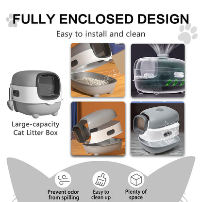 US Local Splash Proof Cat Litter Box Splash Proof Cat Litter Box Closed Cat Litter Box With Lid, Easy To Clean Drawer Design, Odor Control, Space Saving Pet Waste Solution, Splash Proof Cat Toilet Front Entran