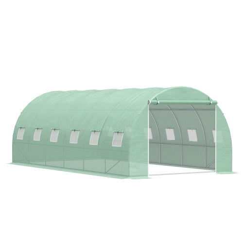 UK Local Outsunny 6 X 3 X 2 M Polytunnel Greenhouse With Roll-up Door And 12 Mesh Windows, Walk-in Garden Tunnel Warm House Tent With UV-resistant PE Cover And Galvanised Steel Frame, Green