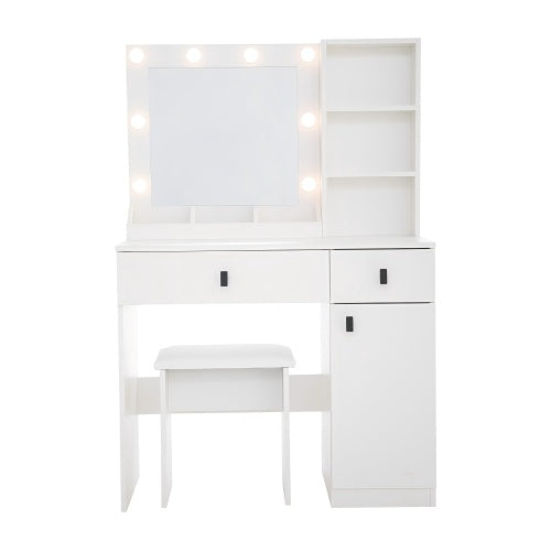 US Local Vanity Desk With Lights, Vanity Set With Mirror, Makeup Vanity Desk With Large Drawers  Three Level Storage Dreeser, VanitysVanities With 3 Lights Brightness Adjustable For Bedroom, White