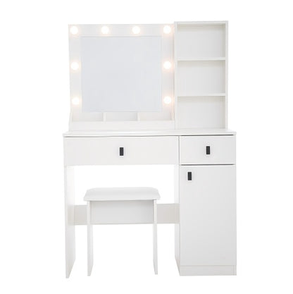 US Local Vanity Desk With Lights, Vanity Set With Mirror, Makeup Vanity Desk With Large Drawers  Three Level Storage Dreeser, VanitysVanities With 3 Lights Brightness Adjustable For Bedroom, White