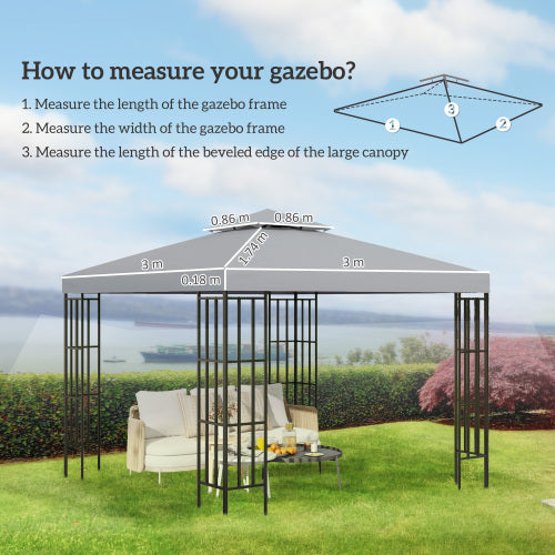 UK Local Outsunny  Gazebo Top Cover Double Tier Canopy Replacement Pavilion Roof Light Grey
