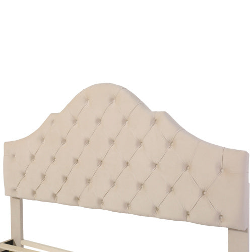 UK Local Upholstered Bed With Slatted Frame And Headboard, 4ft6 Double Bed,135x190,Upholstered Bed With Height-adjustable Headboard, Youth Bed, Wooden Slat Support, Easy Assembly, Velvet, Beige
