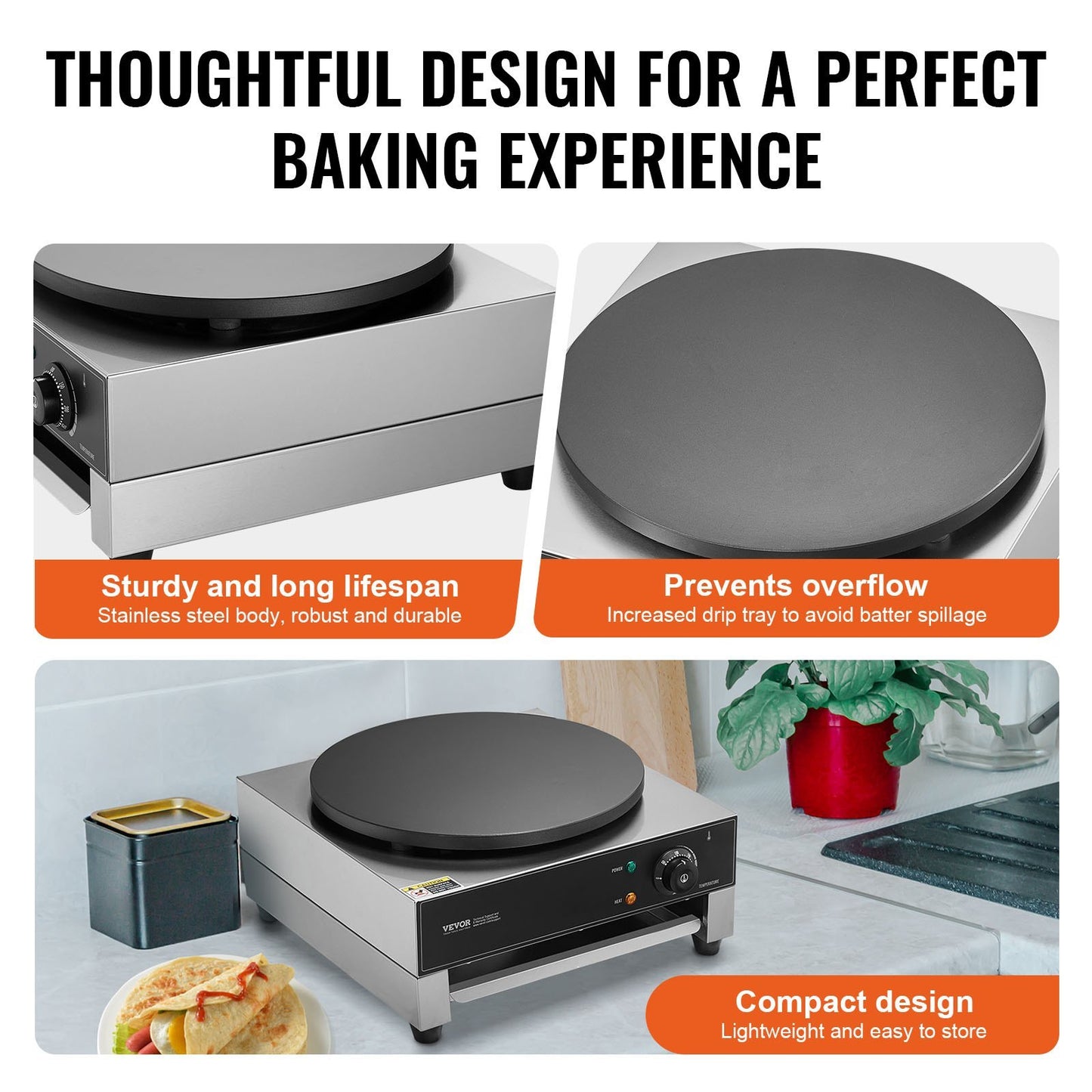 US Local 16-Inch Electric Crepe Maker Commercial Crepe Machine 1700W Non-stick