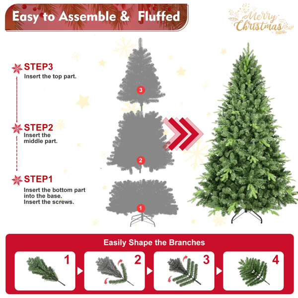 US Local Artificial 4ft Green Christmas Tree With 636PVC Hard Needle Mixed Branch Tips, Memory Wire Iron Wire, Hinged Premium & Foldable Base For Indoor Holiday Decorating