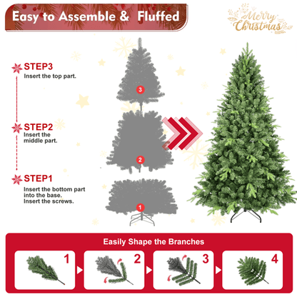 US Local Artificial 4ft Green Christmas Tree With 636PVC Hard Needle Mixed Branch Tips, Memory Wire Iron Wire, Hinged Premium & Foldable Base For Indoor Holiday Decorating