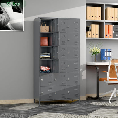 US Local Metal Lockers For Employees With 18 Door,Metal Storage Locker With Lock For School Garage Gym Office Home Bedroom,Assembly Required,18 Doors Dark Grey
