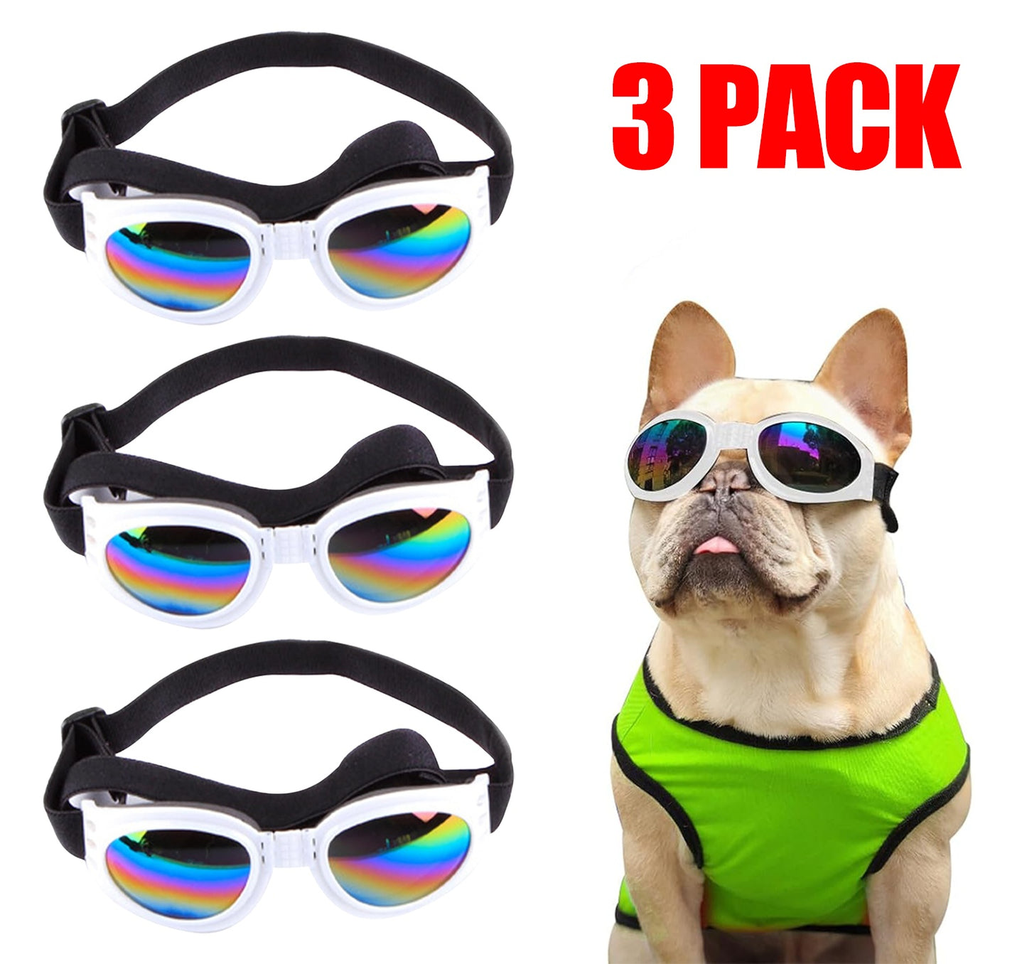 US Local Pet Sunglasses Dog Cat Windproof Glasses Accessories Goggles Small Medium Dog Sun Visor Eye Wear Glasses UV Dust Fog Protection With Adjustable Strap